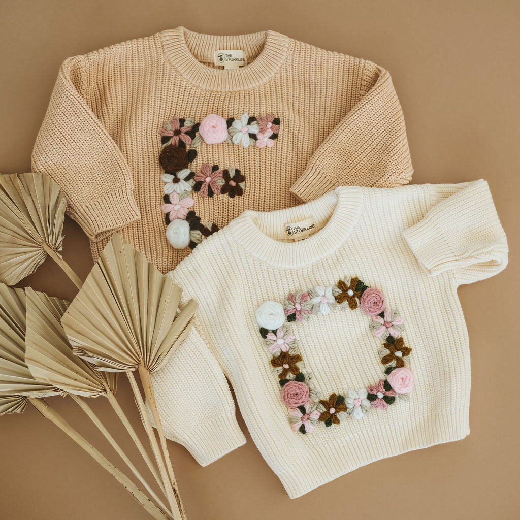 Hand-Embroidered Baby Sweater "D"