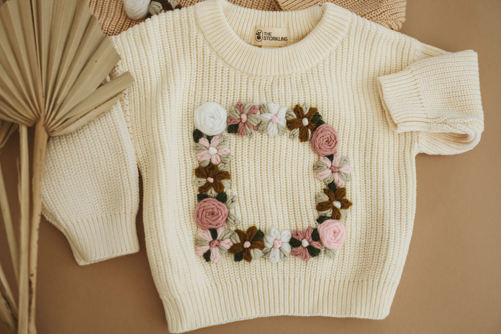 Hand-Embroidered Baby Sweater "D"