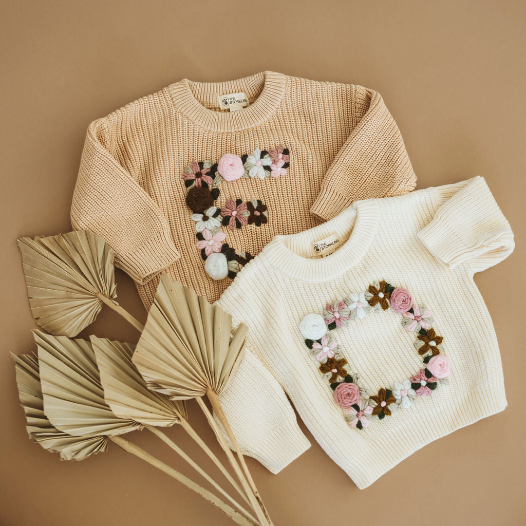 Hand-Embroidered Baby Sweater "D"