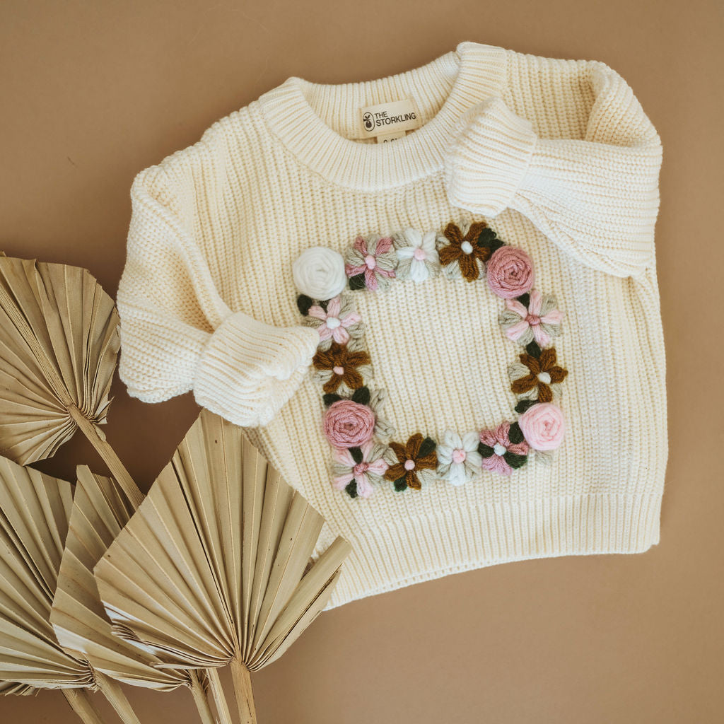 Hand-Embroidered Baby Sweater "D"