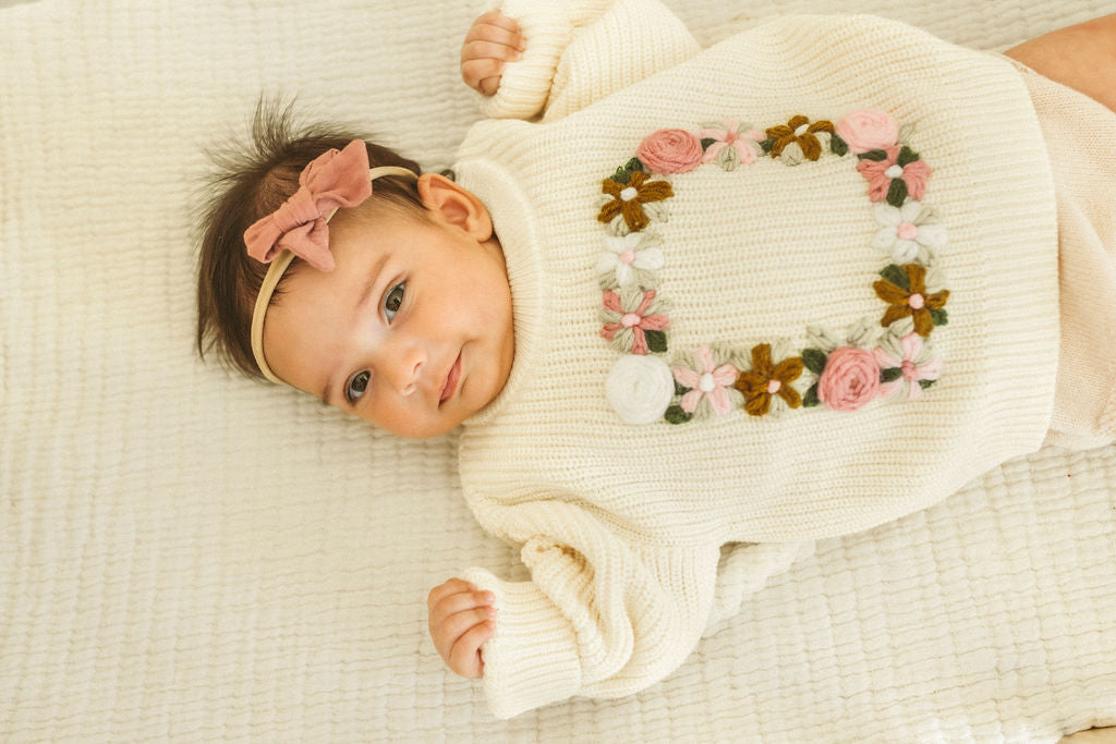 Hand-Embroidered Baby Sweater "D"