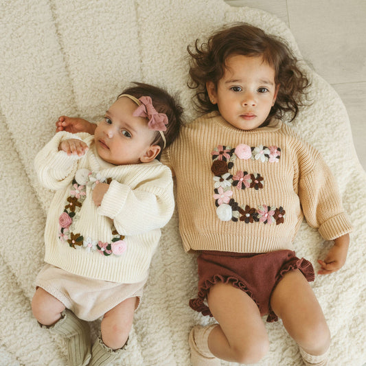 Hand-Embroidered Baby Sweater "D"