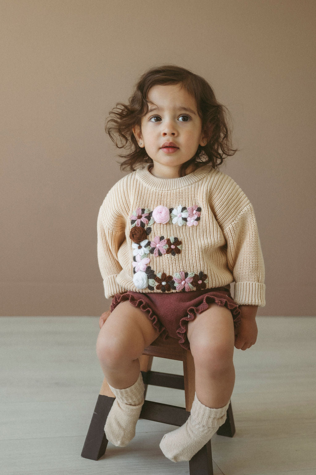 Hand-Embroidered Baby Sweater "E"