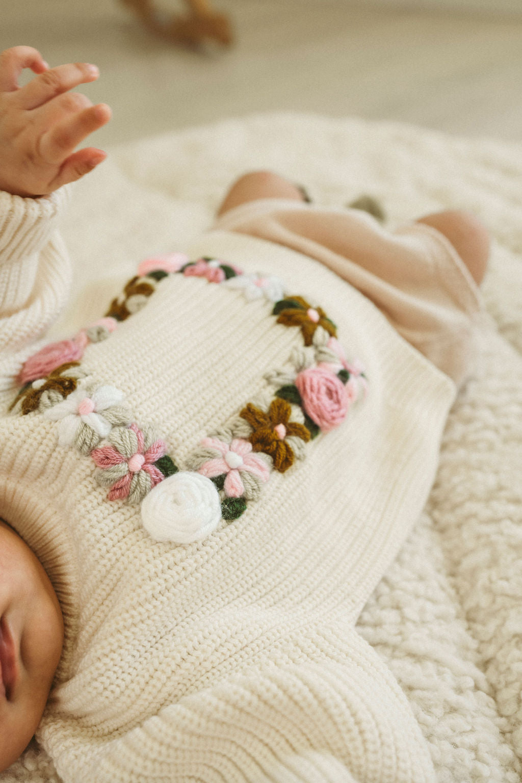 Hand-Embroidered Baby Sweater "D"