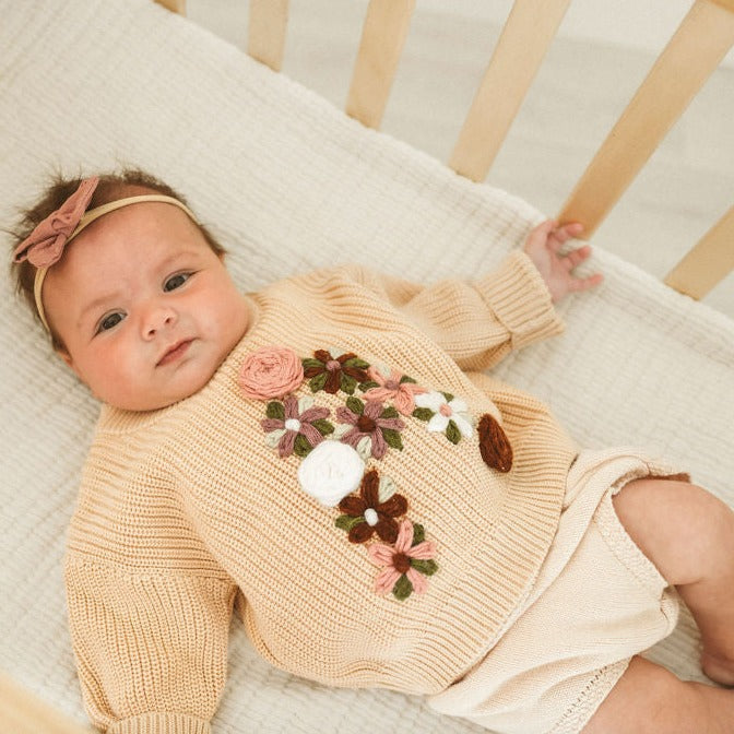 Hand-Embroidered Baby Sweater "A"