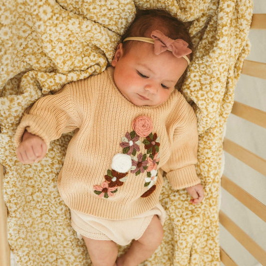 Hand-Embroidered Baby Sweater "A"