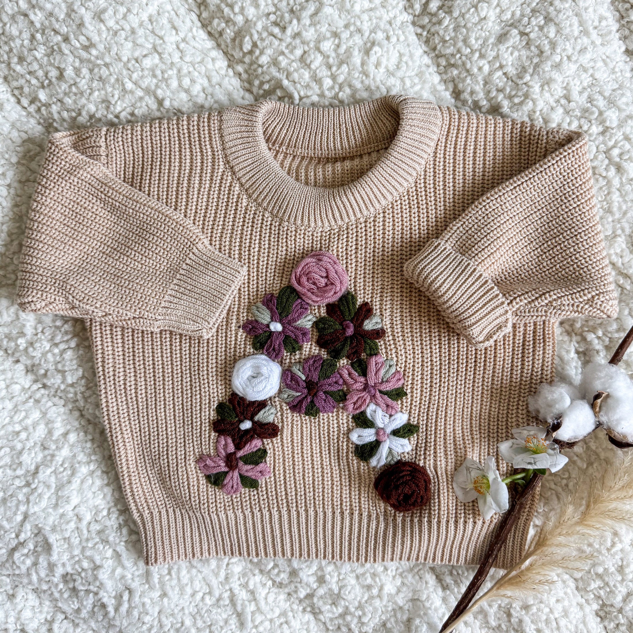 Hand-Embroidered Baby Sweater "A"