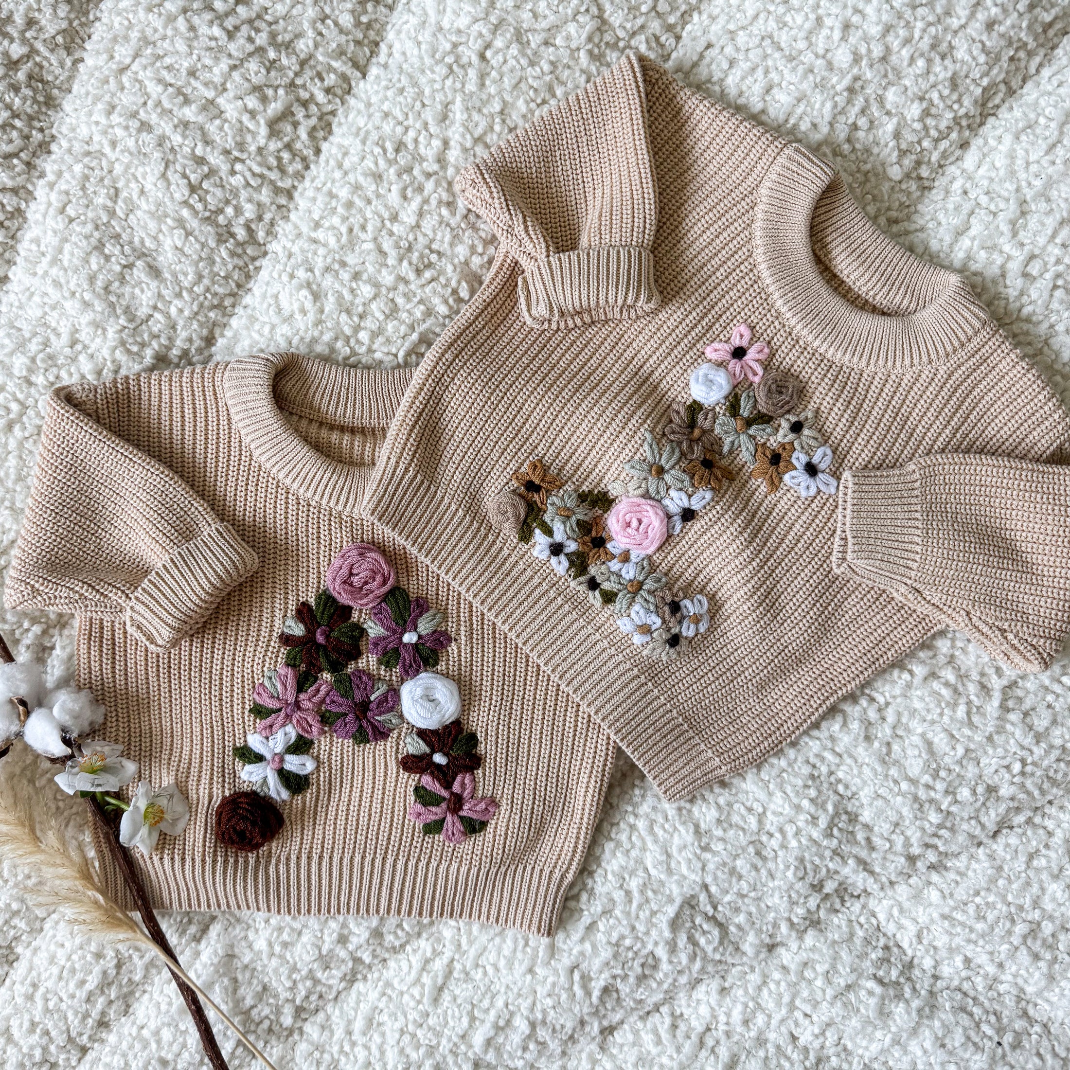 Hand-Embroidered Baby Sweater "A"