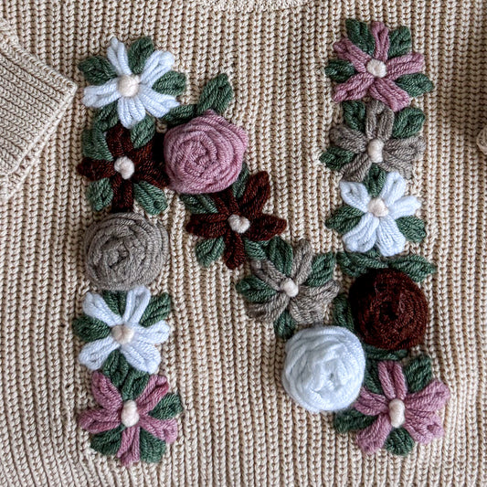 Hand-Embroidered Baby Sweater "N"