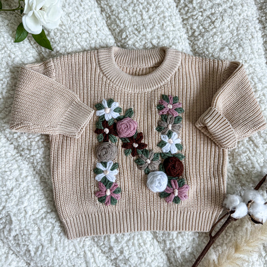 Hand-Embroidered Baby Sweater "N"