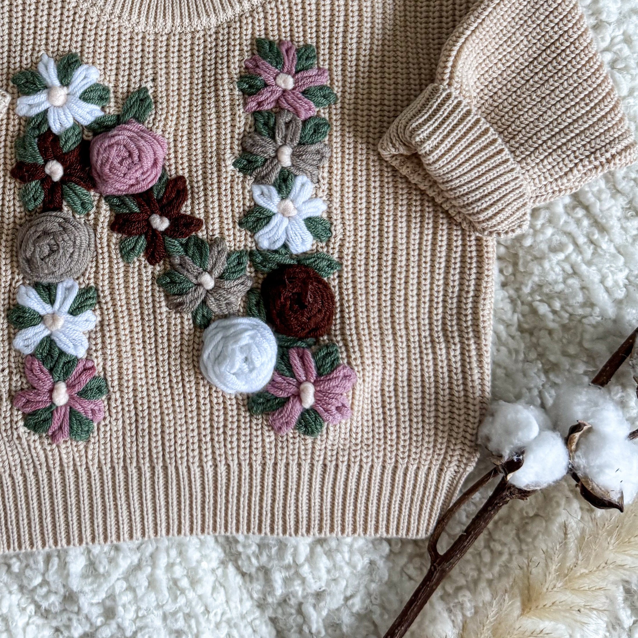 Hand-Embroidered Baby Sweater "N"