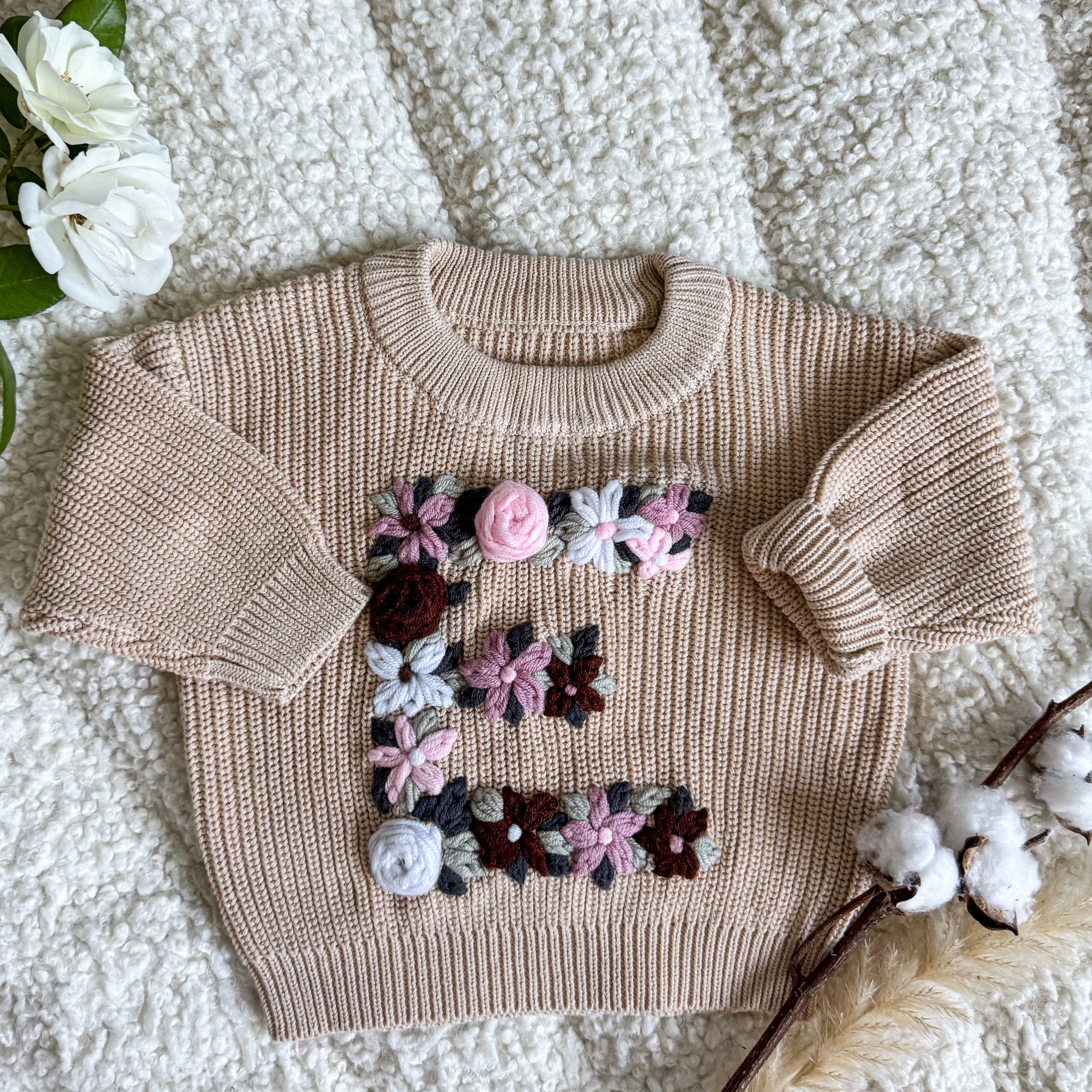 Hand-Embroidered Baby Sweater "E"