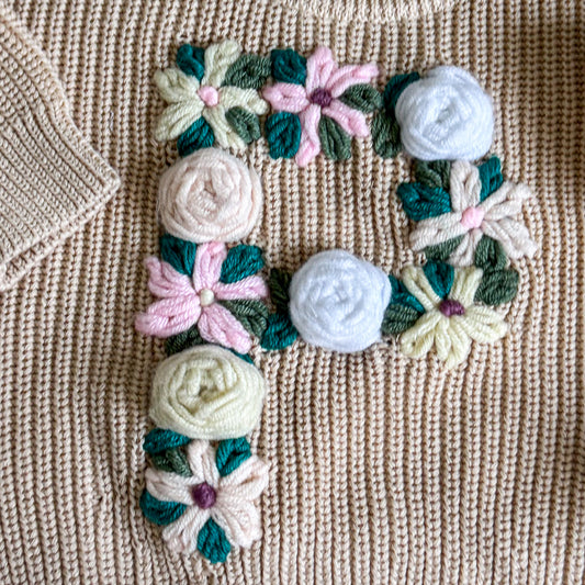 Hand-Embroidered Baby Sweater "P"