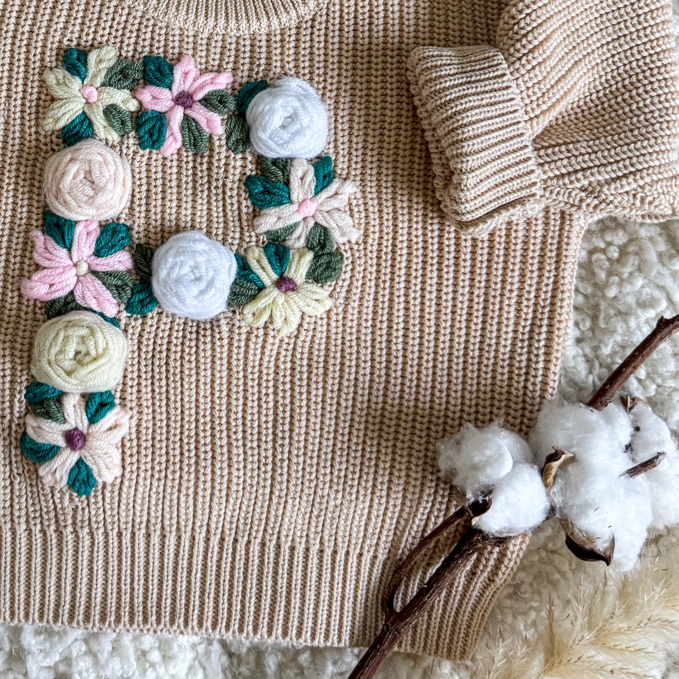 Hand-Embroidered Baby Sweater "P"