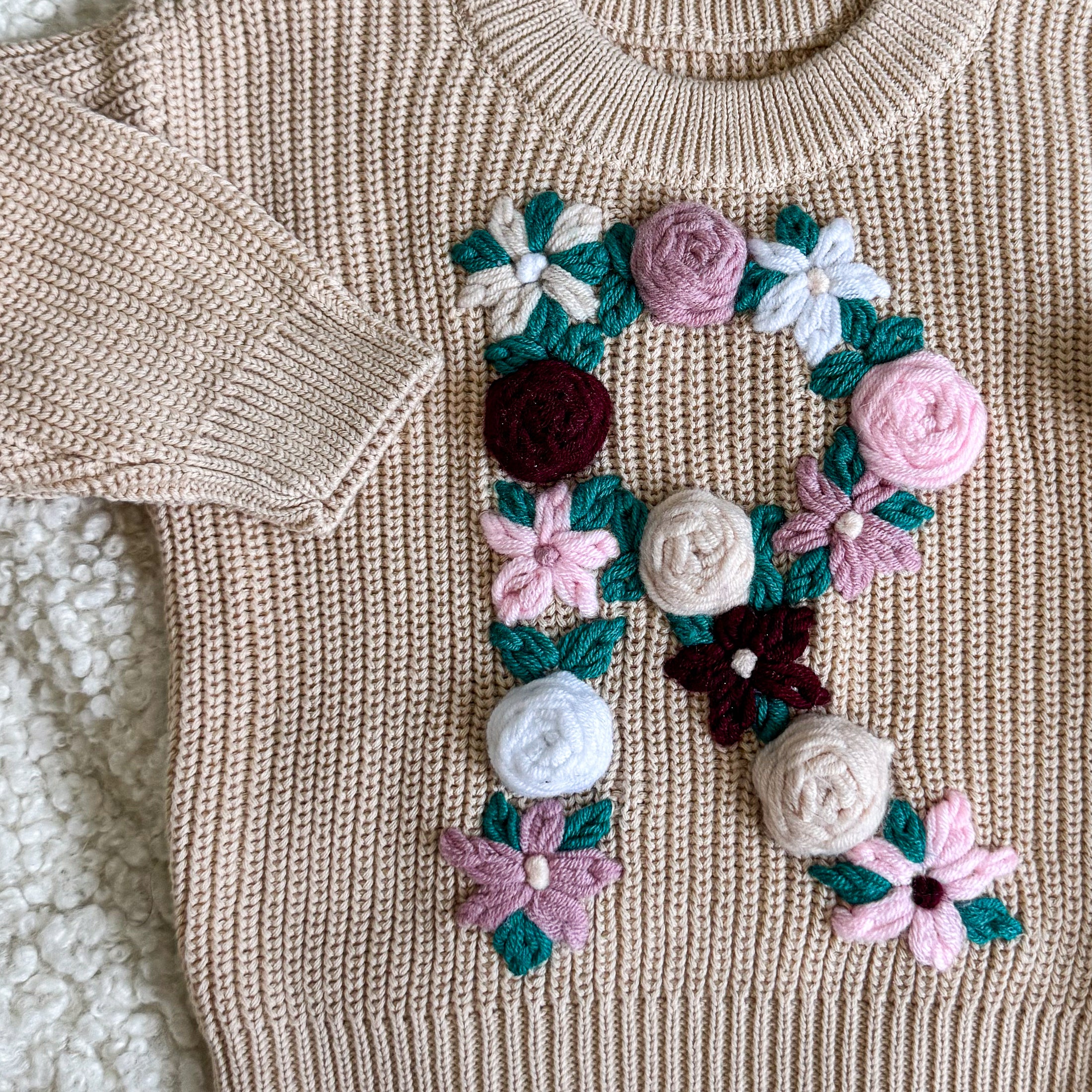 Hand-Embroidered Baby Sweater "R"