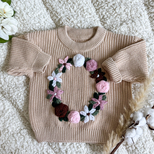 Hand-Embroidered Baby Sweater "O"