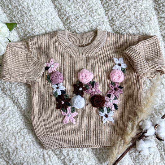 Hand-Embroidered Baby Sweater "W"