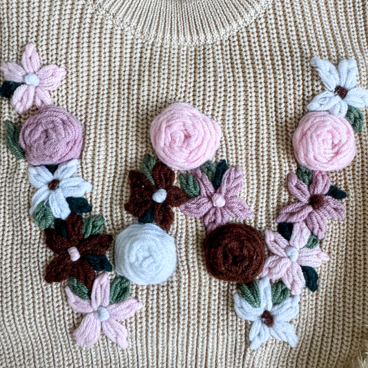 Hand-Embroidered Baby Sweater "W"