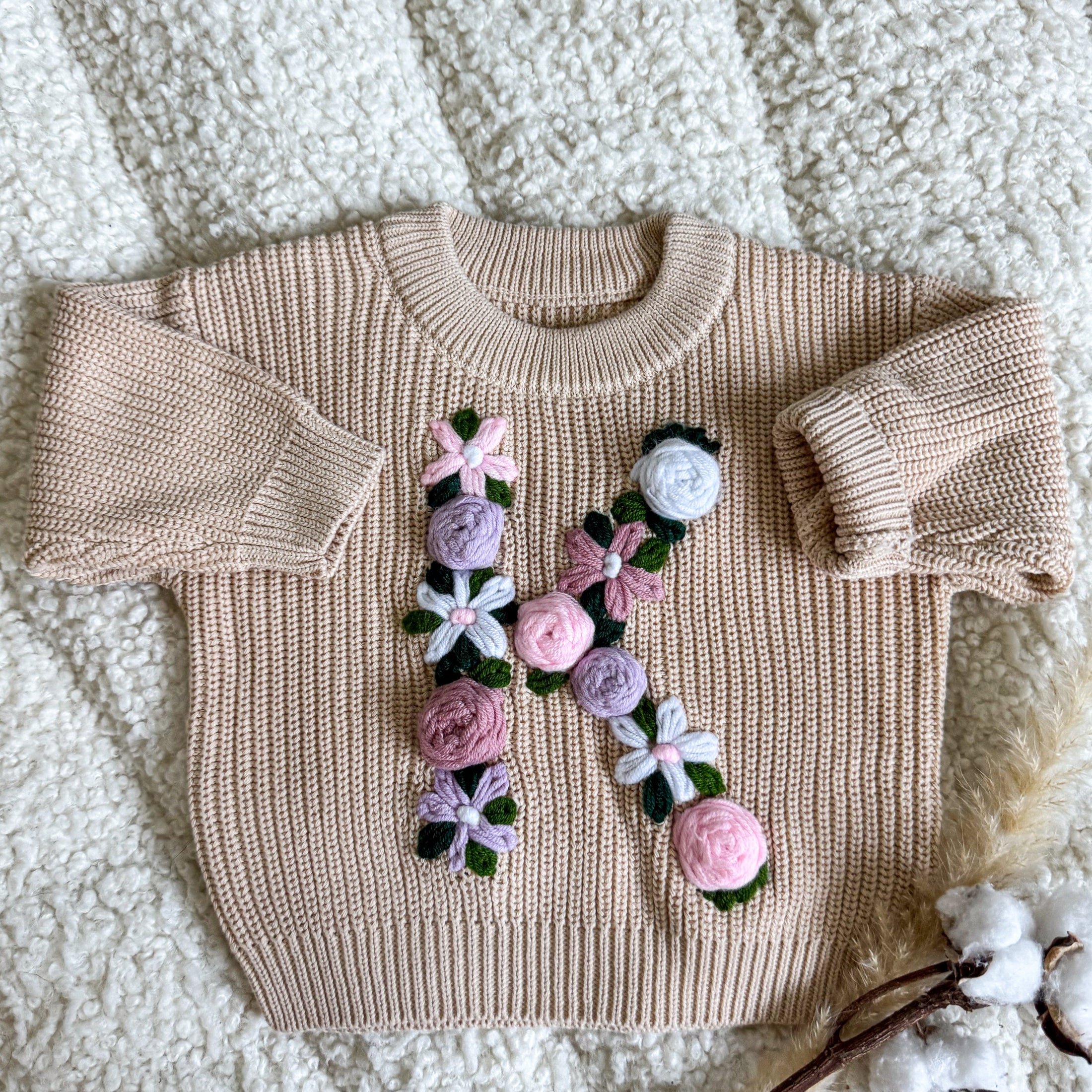 Hand-Embroidered Baby Sweater "K"