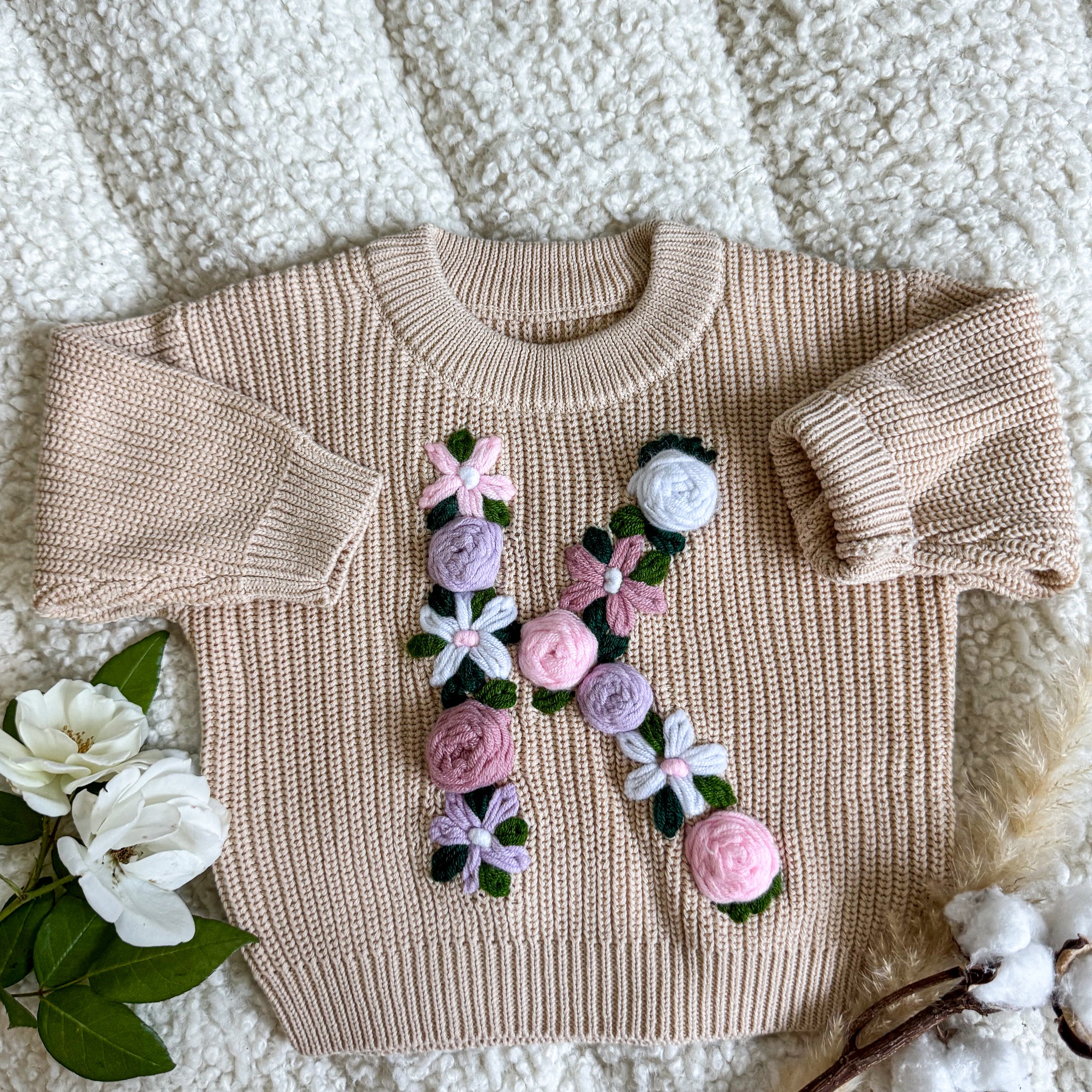 Hand-Embroidered Baby Sweater "K"