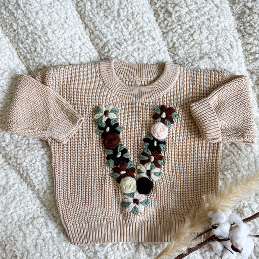 Hand-Embroidered Baby Sweater "V"