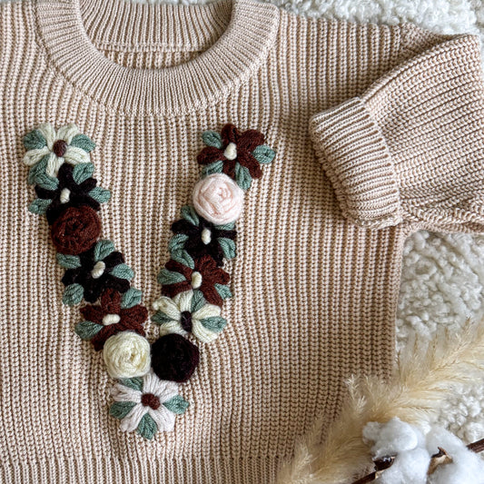 Hand-Embroidered Baby Sweater "V"