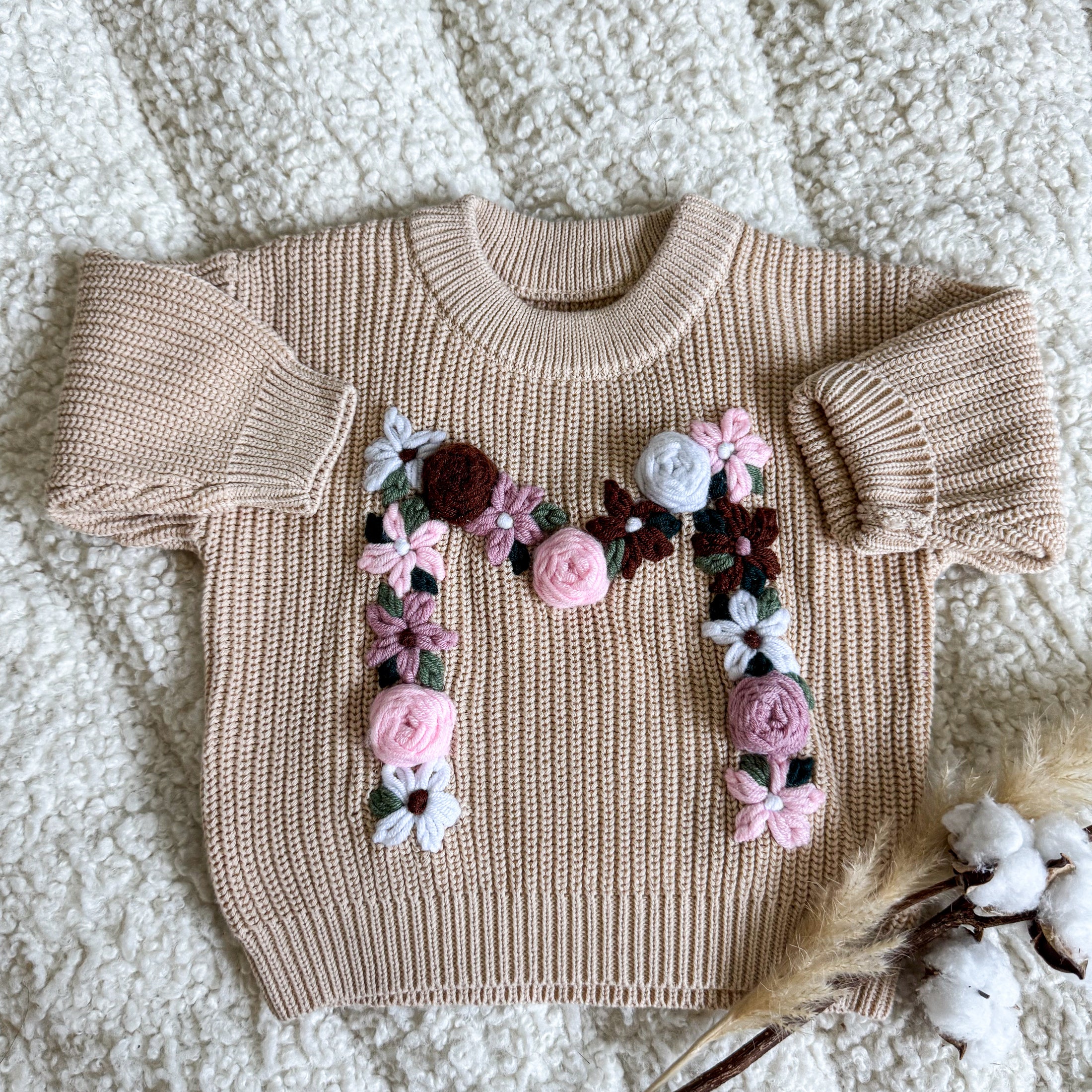 Hand-Embroidered Baby Sweater "M"