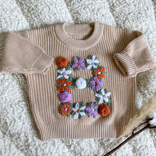 Hand-Embroidered Baby Sweater "B"