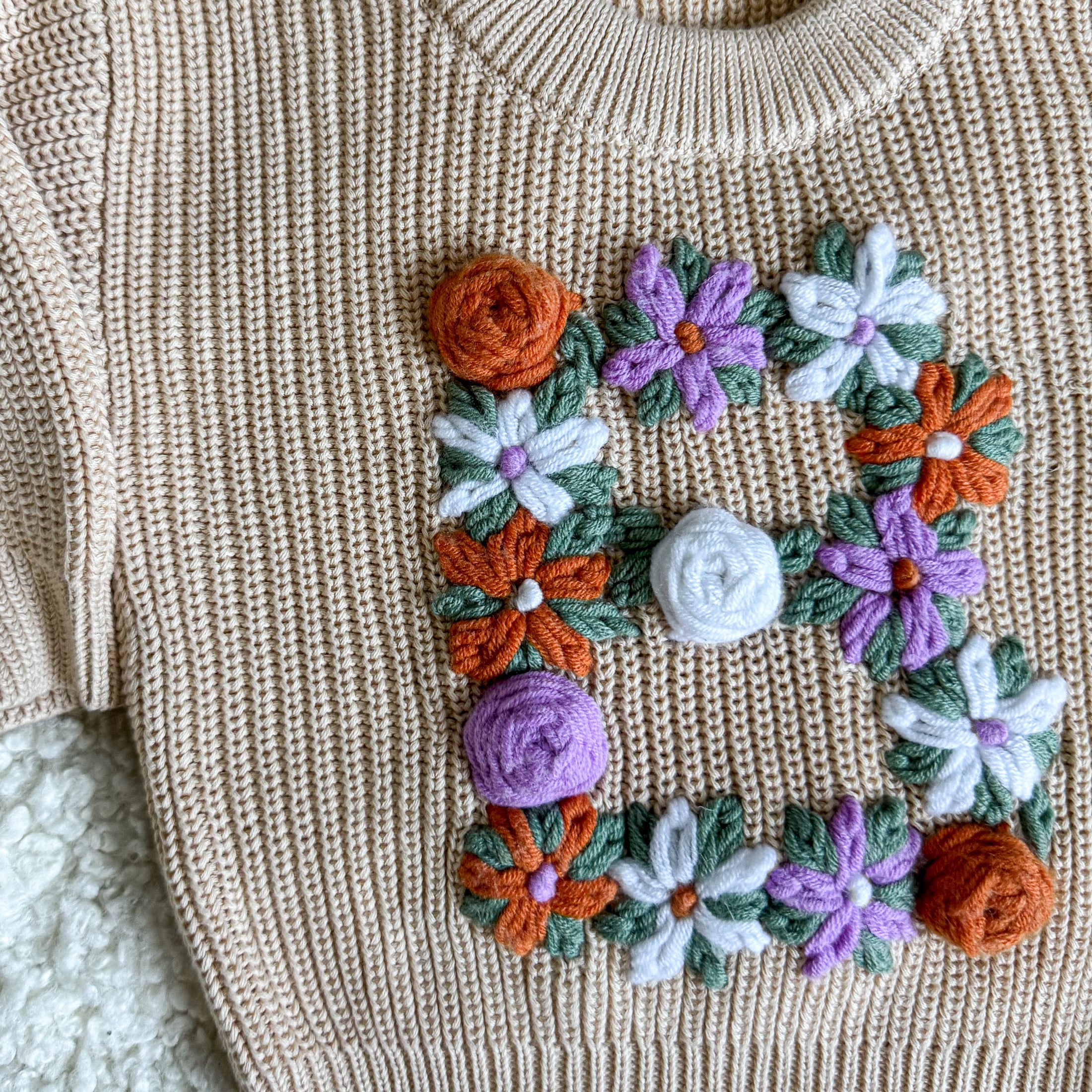 Hand-Embroidered Baby Sweater "B"