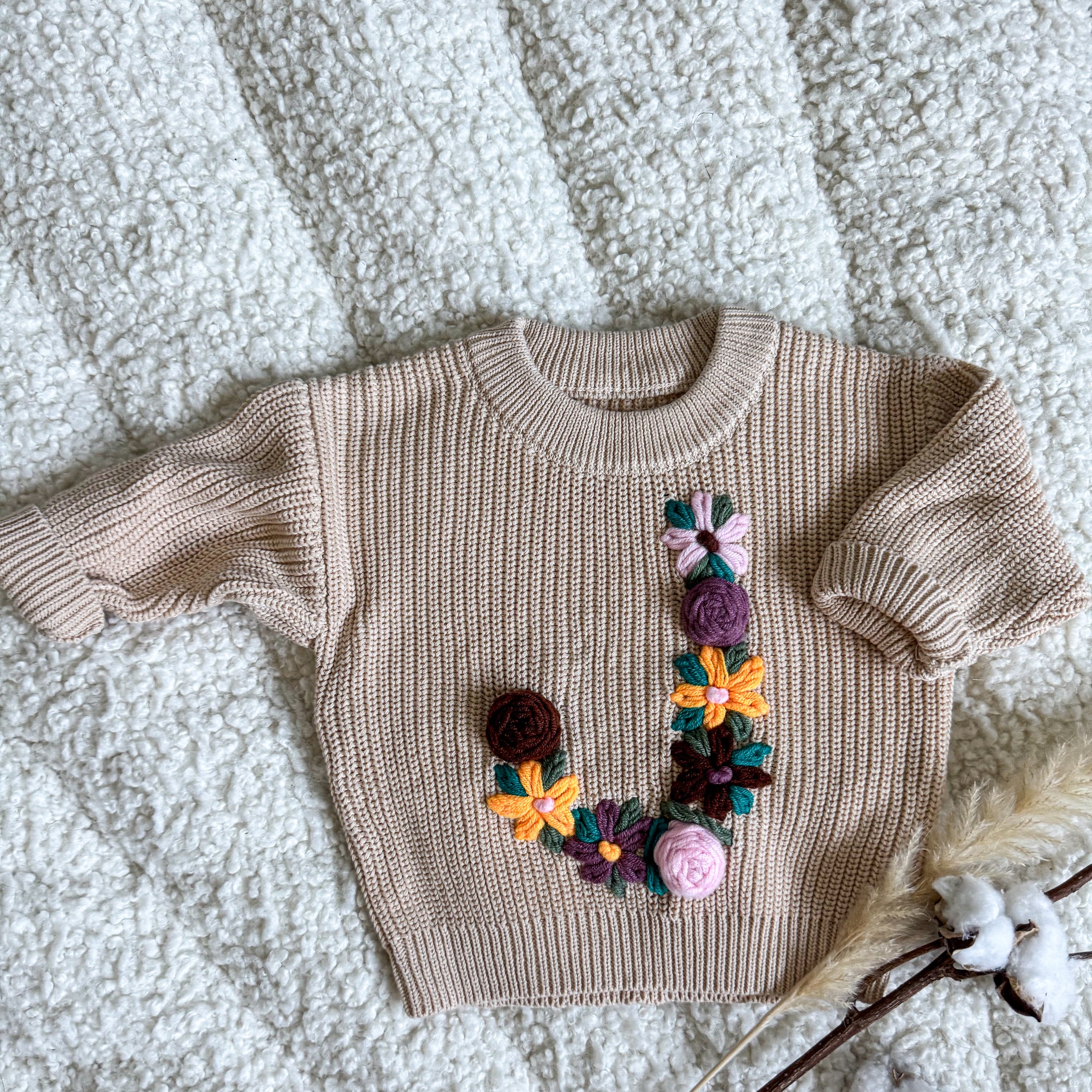 Hand-Embroidered Baby Sweater "J"