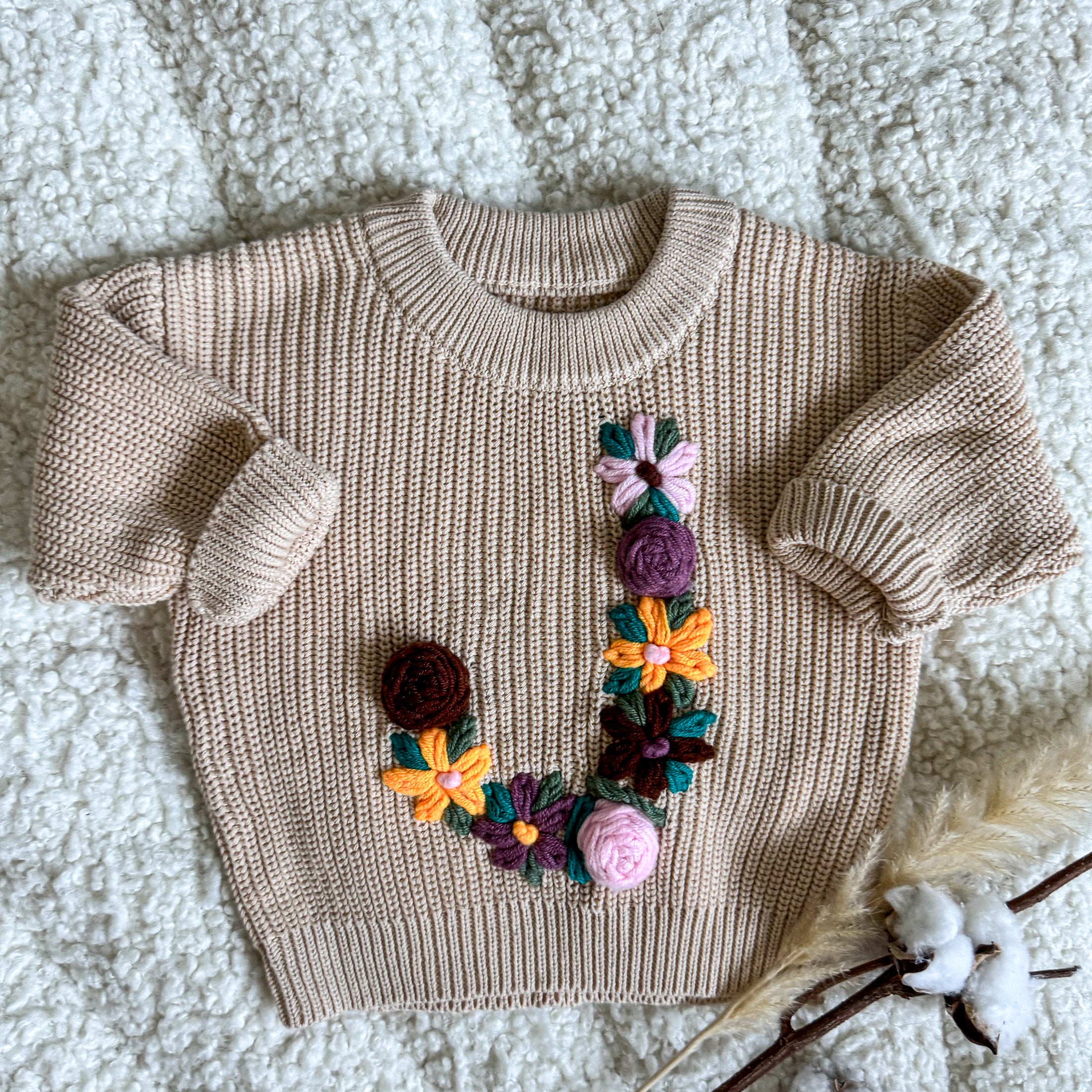 Hand-Embroidered Baby Sweater "J"