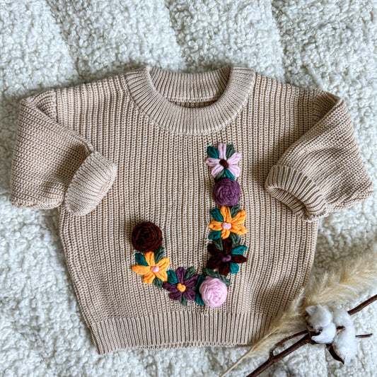 Hand-Embroidered Baby Sweater "J"