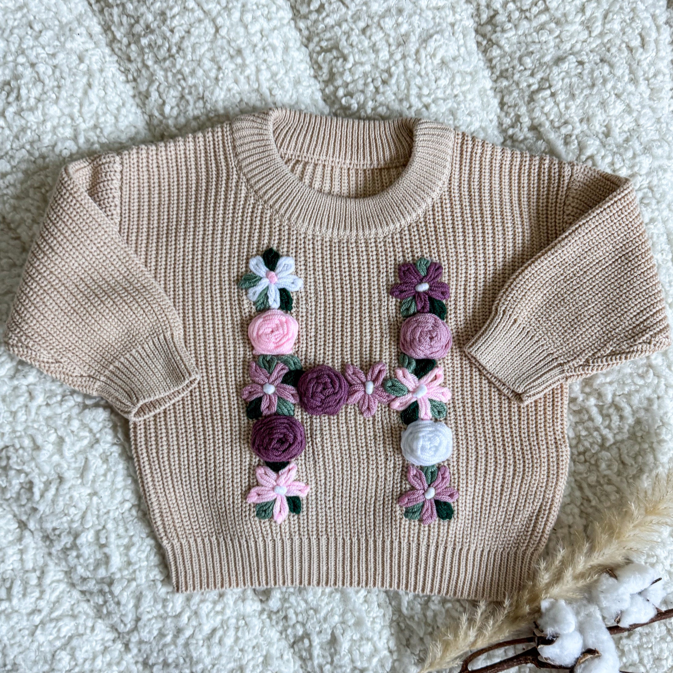 Hand-Embroidered Baby Sweater "H"