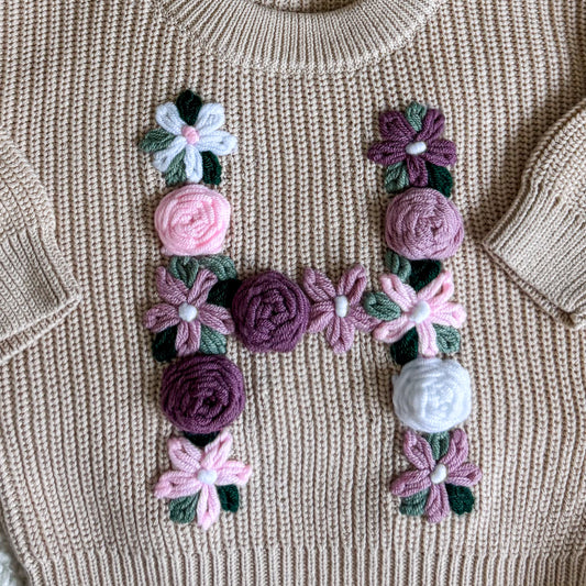 Hand-Embroidered Baby Sweater "H"