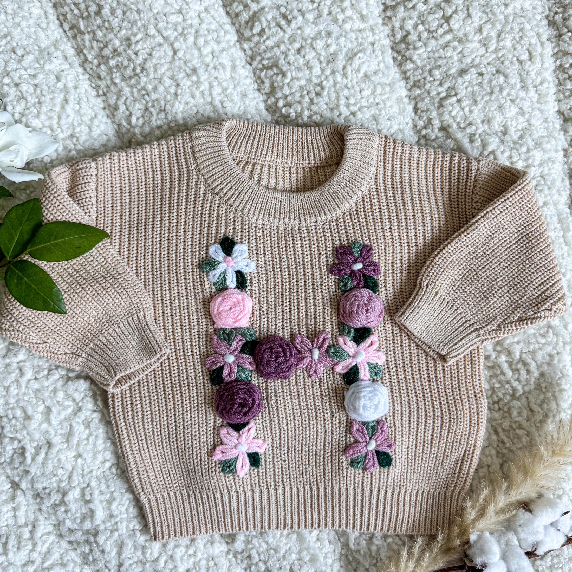 Hand-Embroidered Baby Sweater "H"