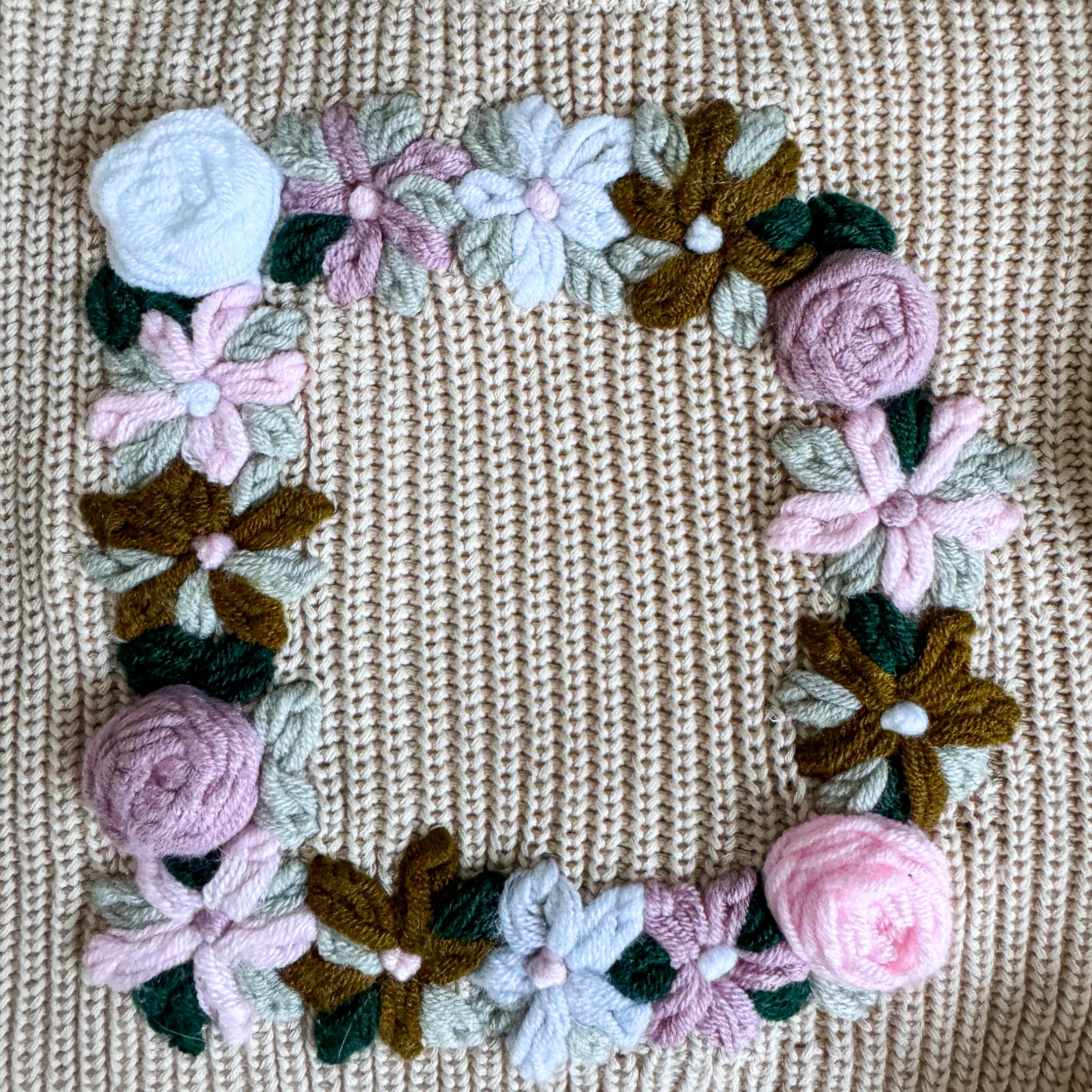 Hand-Embroidered Baby Sweater "D"