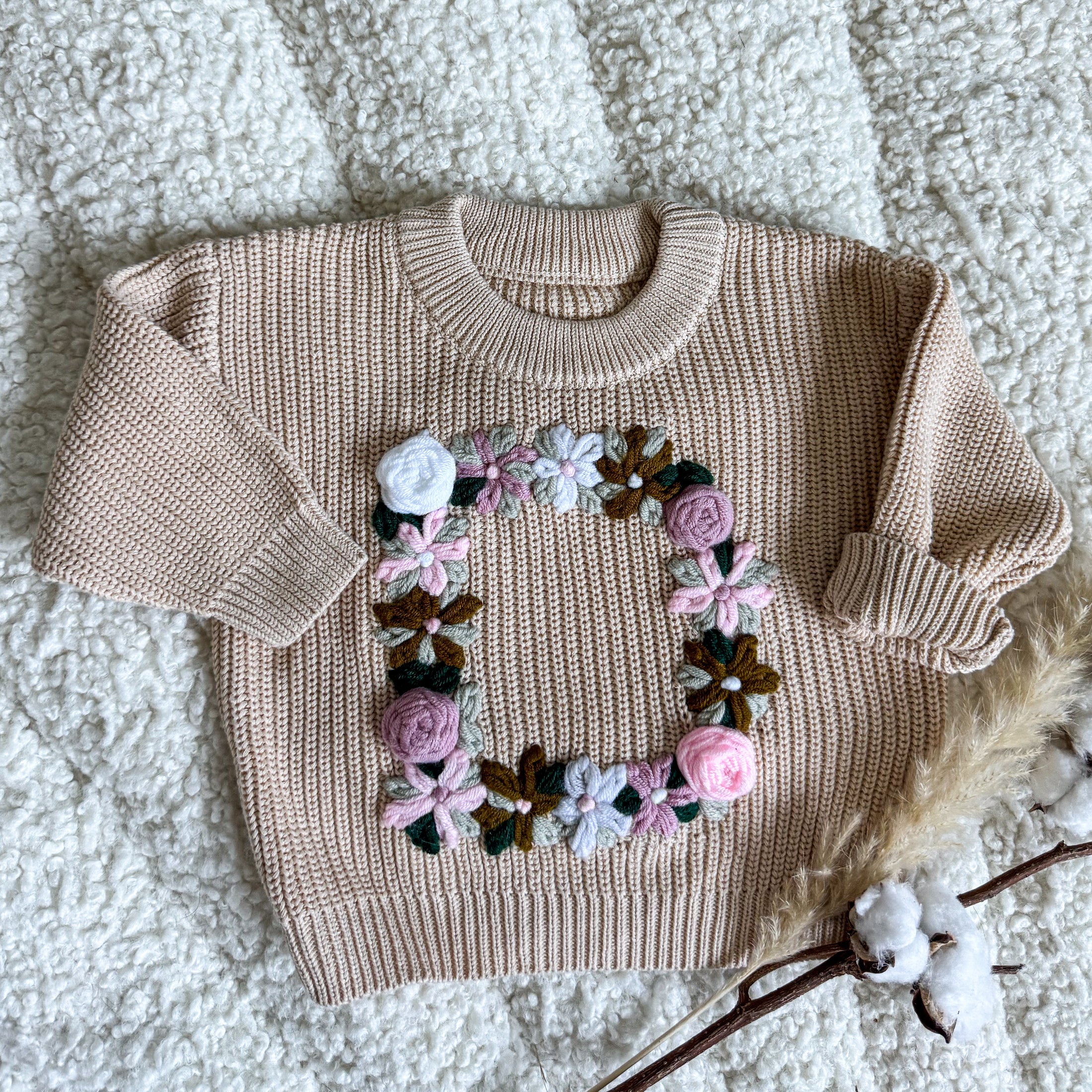 Hand-Embroidered Baby Sweater "D"