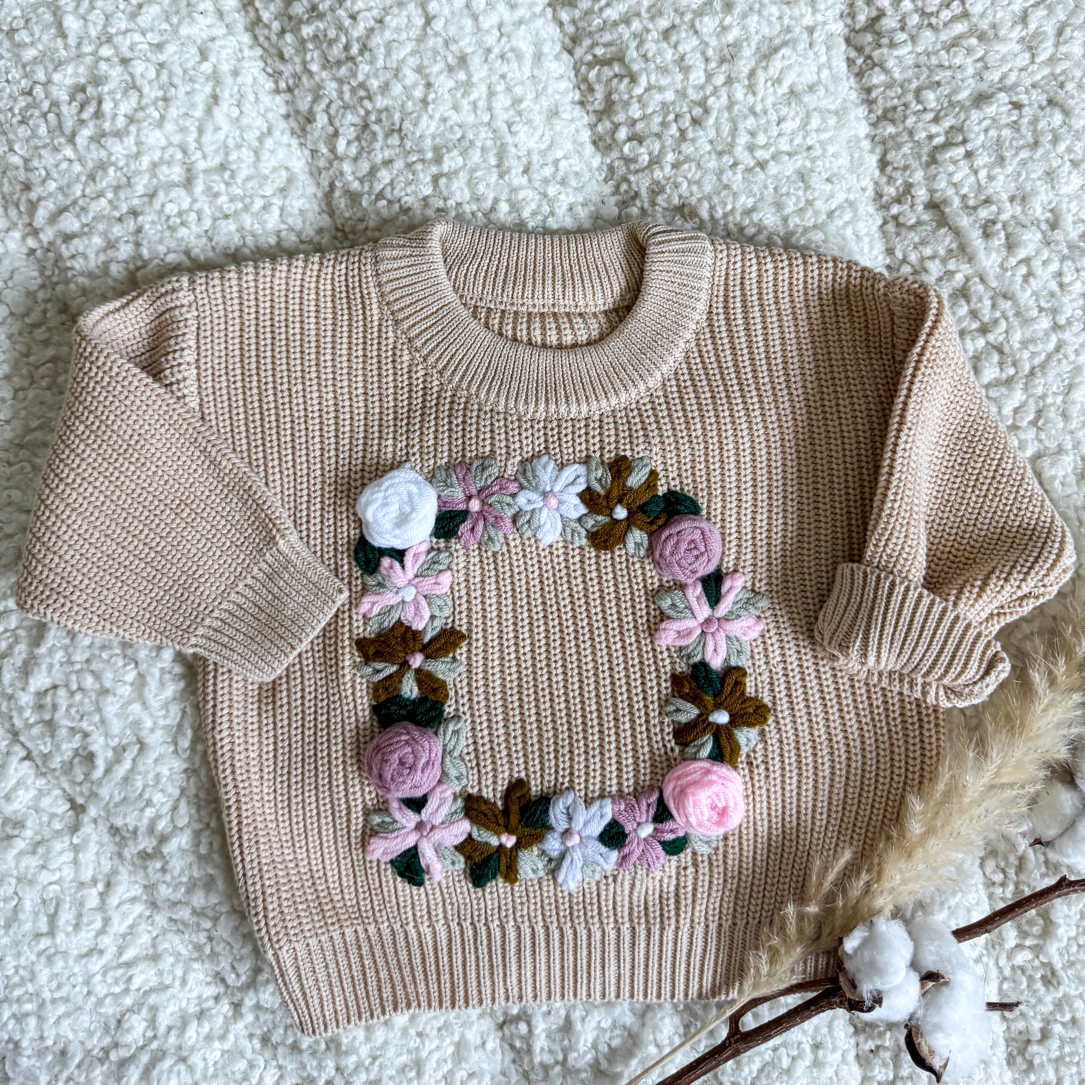 Hand-Embroidered Baby Sweater "D"