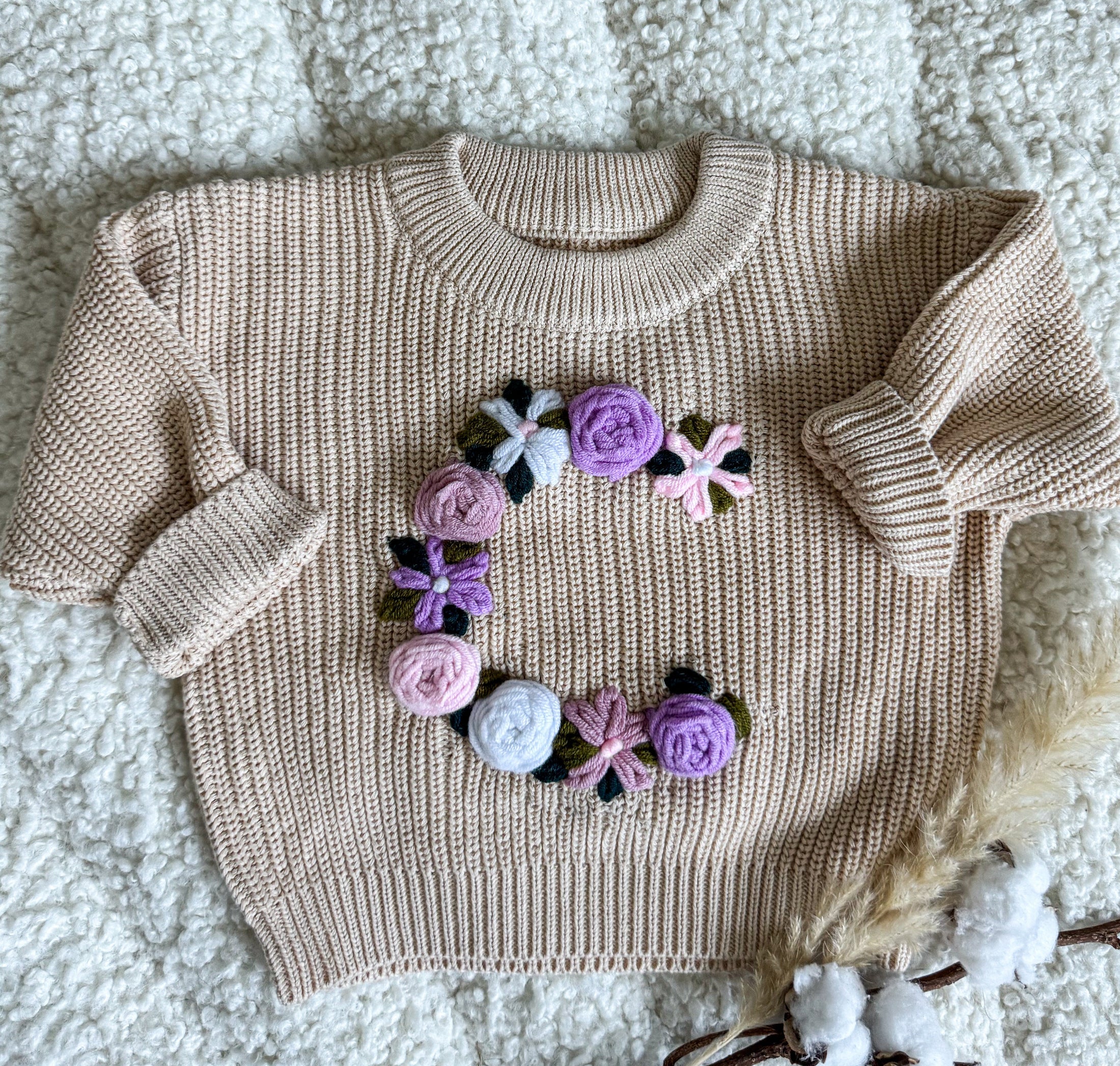 Hand-Embroidered Baby Sweater "C"