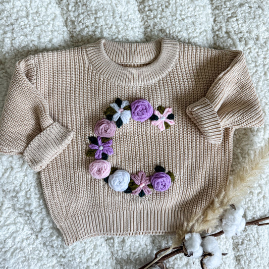 Hand-Embroidered Baby Sweater "C"