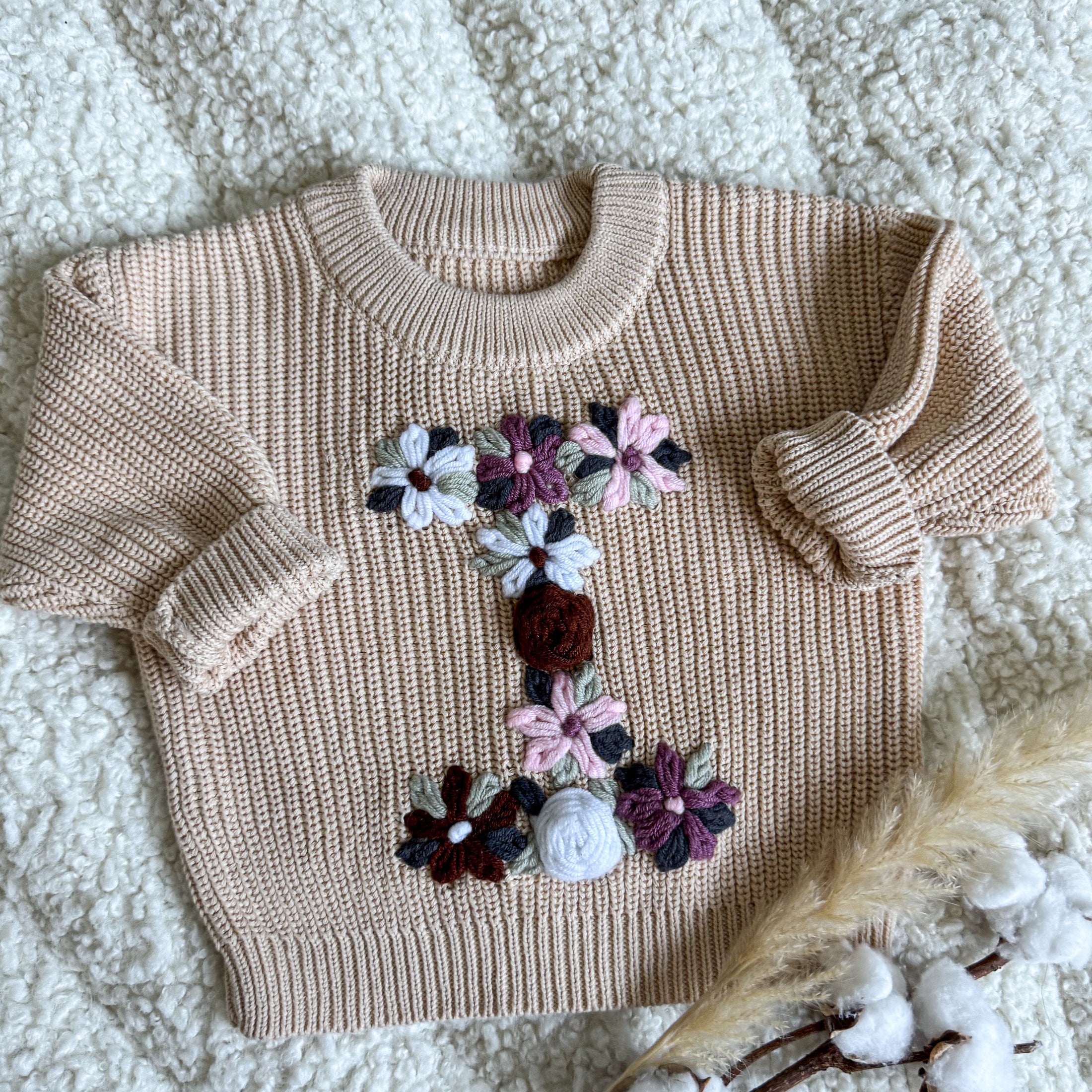 Hand-Embroidered Baby Sweater "I"