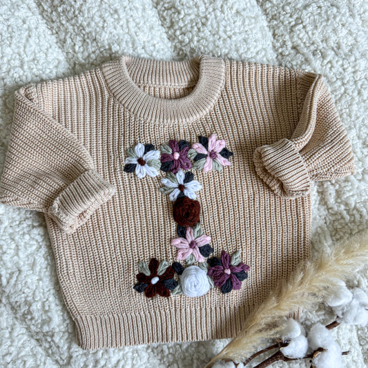 Hand-Embroidered Baby Sweater "I"