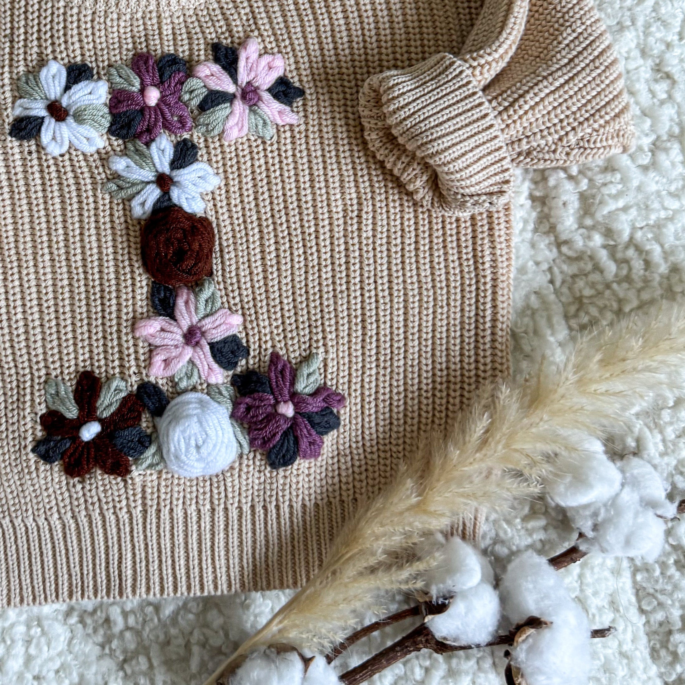 Hand-Embroidered Baby Sweater "I"