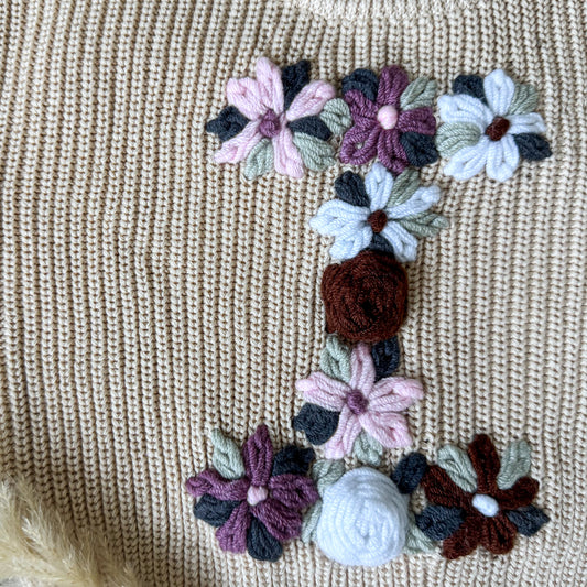 Hand-Embroidered Baby Sweater "I"