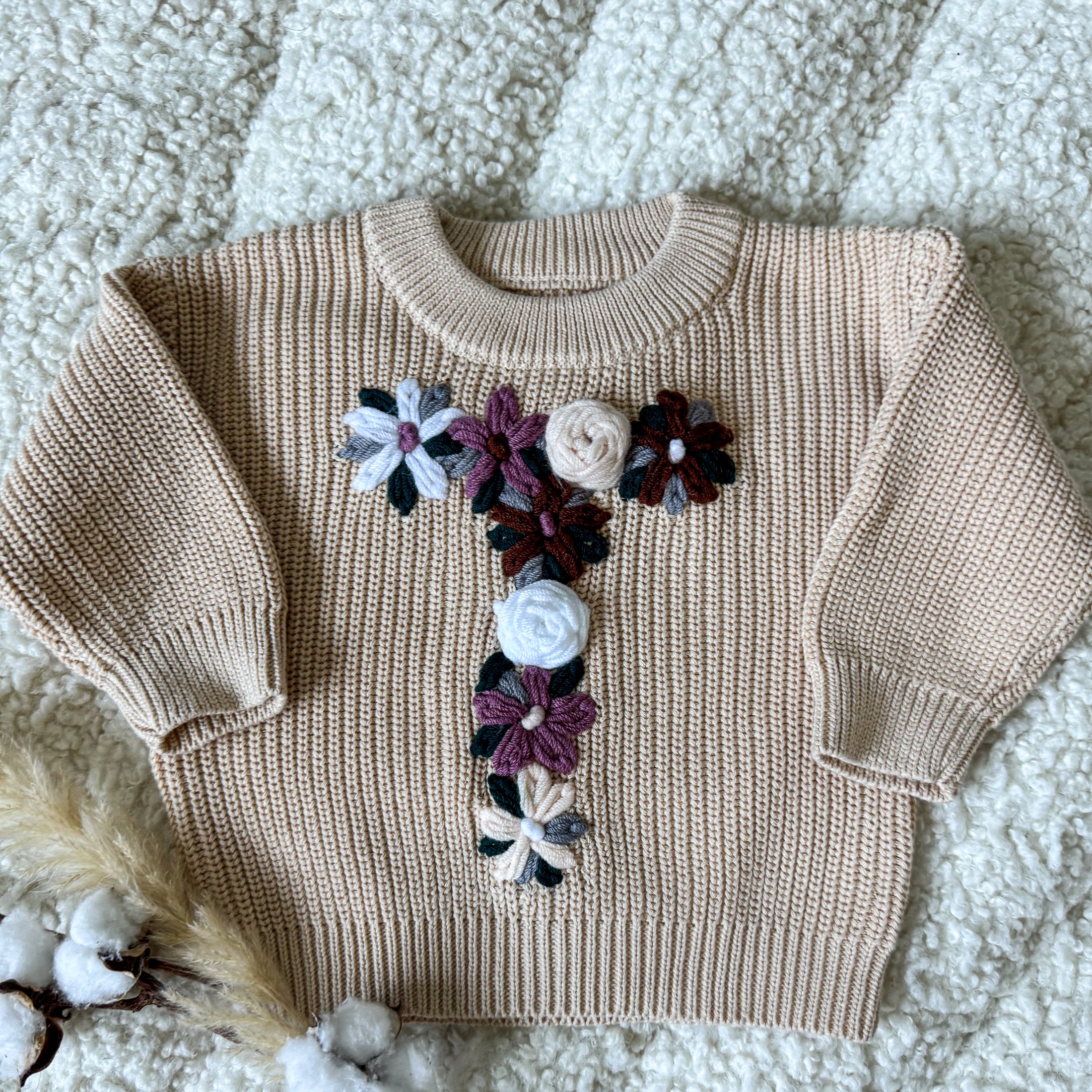 Hand-Embroidered Baby Sweater "T"