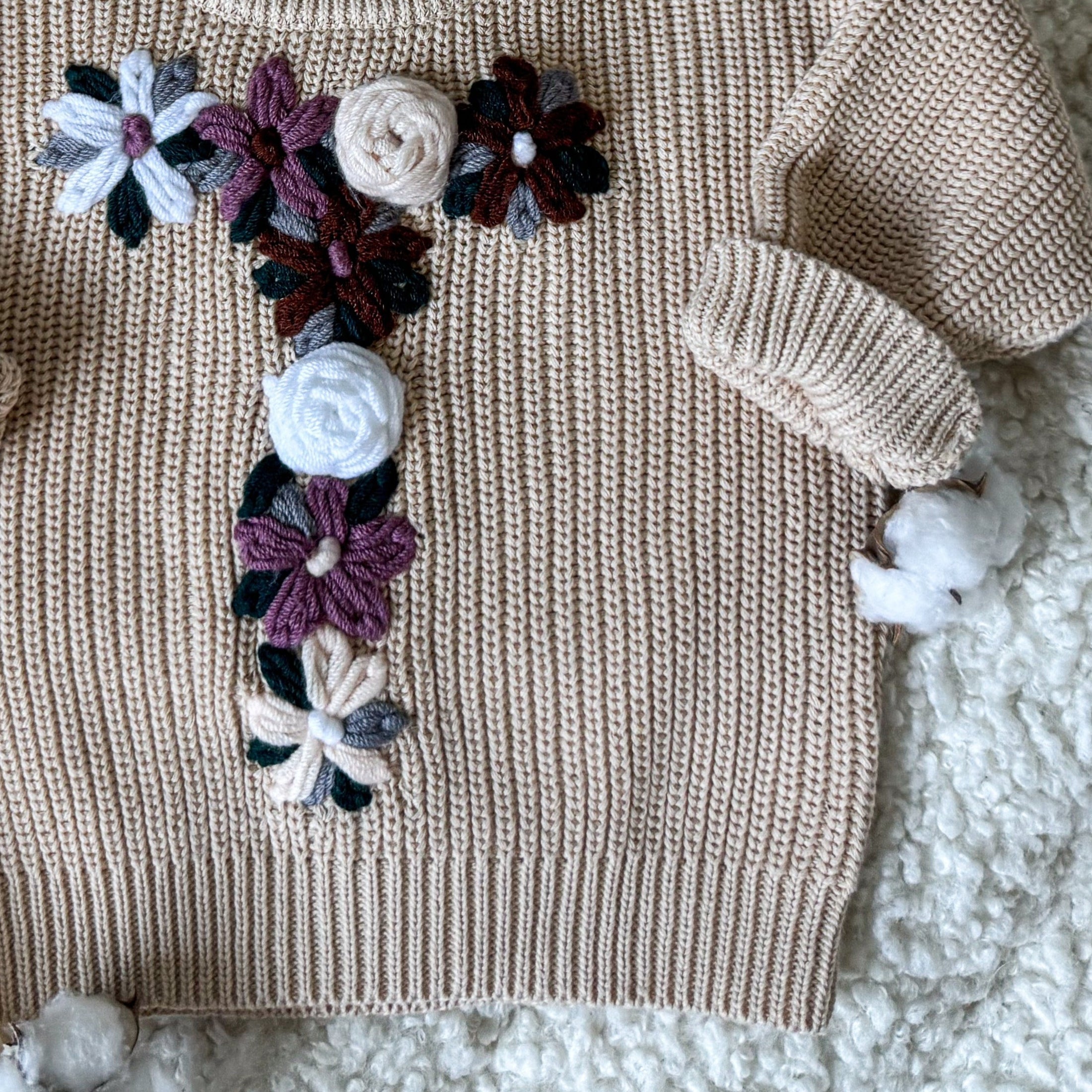 Hand-Embroidered Baby Sweater "T"