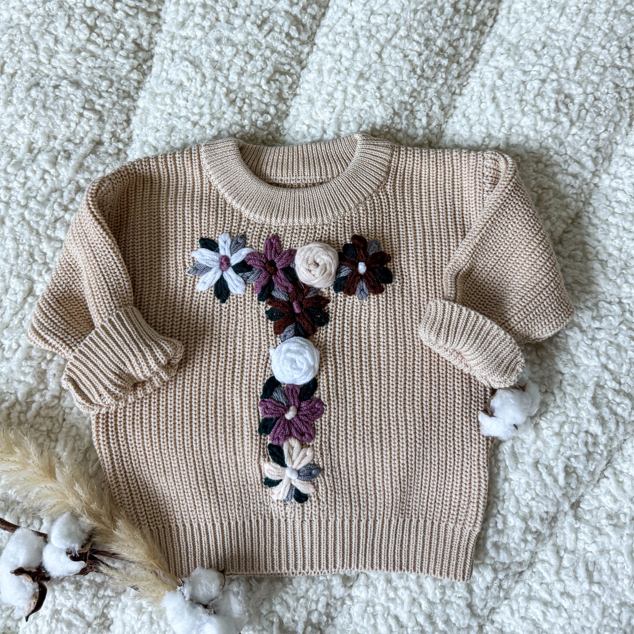 Hand-Embroidered Baby Sweater "T"