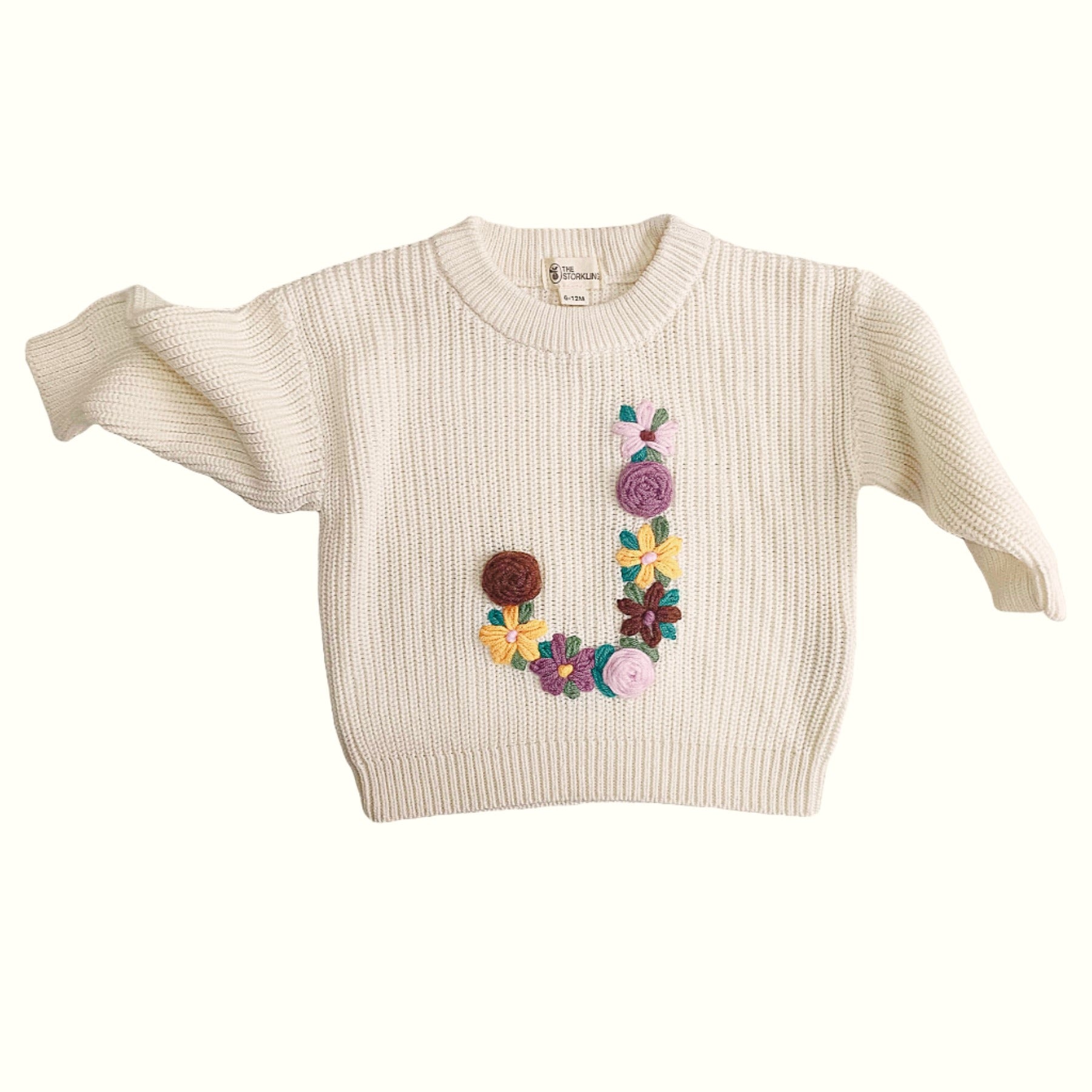 Hand-Embroidered Baby Sweater "J"