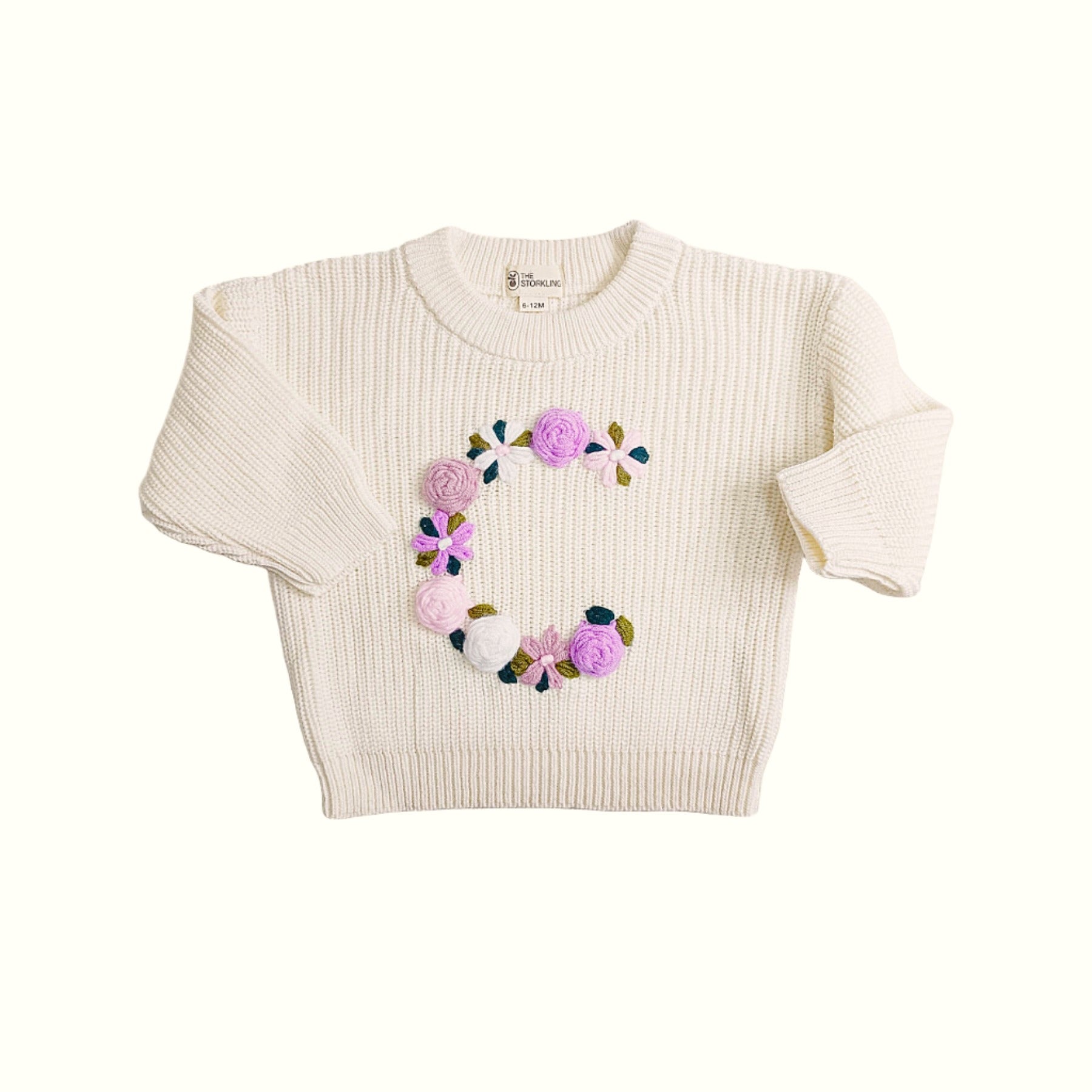 Hand-Embroidered Baby Sweater "C"