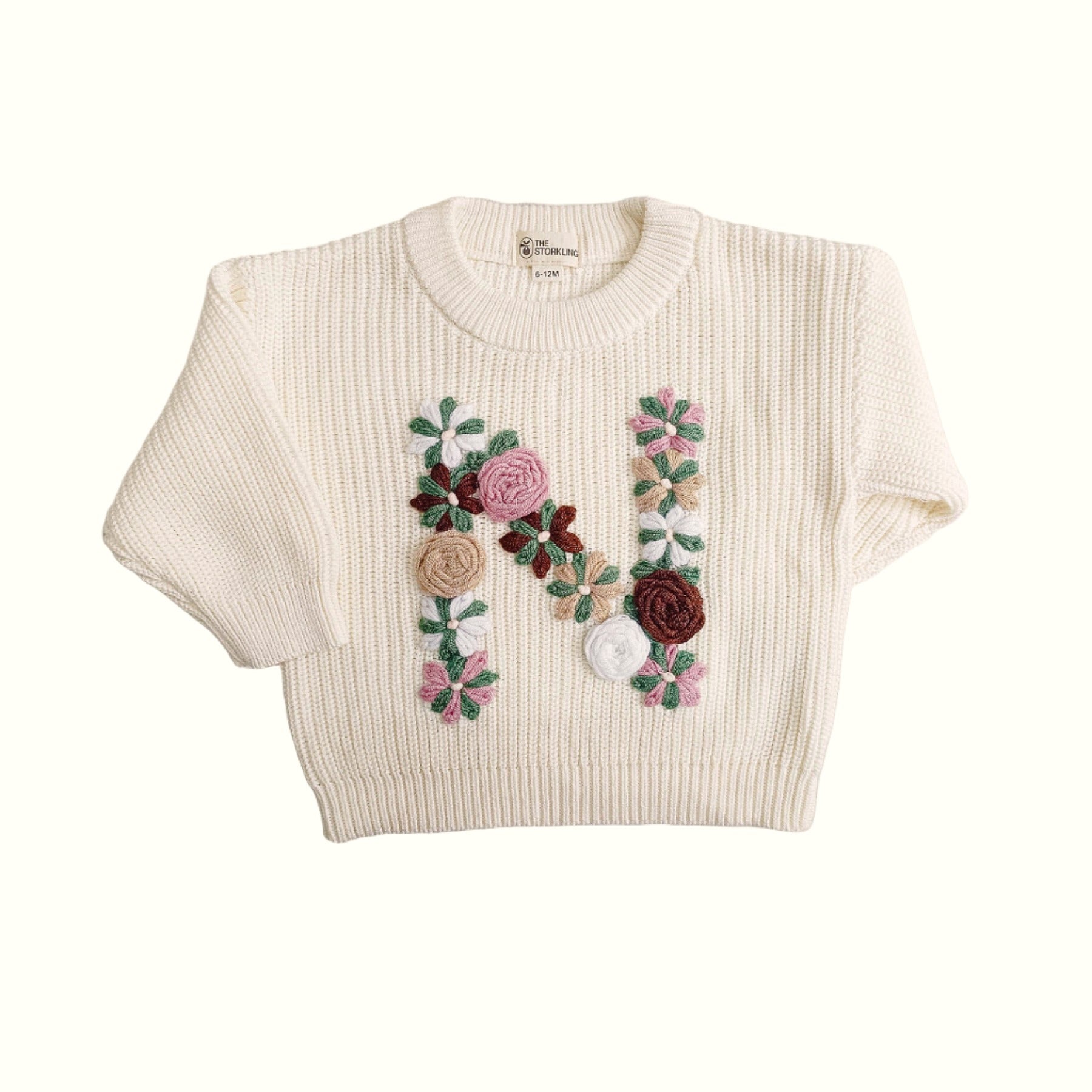 Hand-Embroidered Baby Sweater "N"